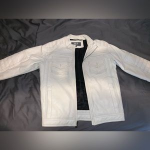 Buckle White Faux Leather Zip Front Jacket